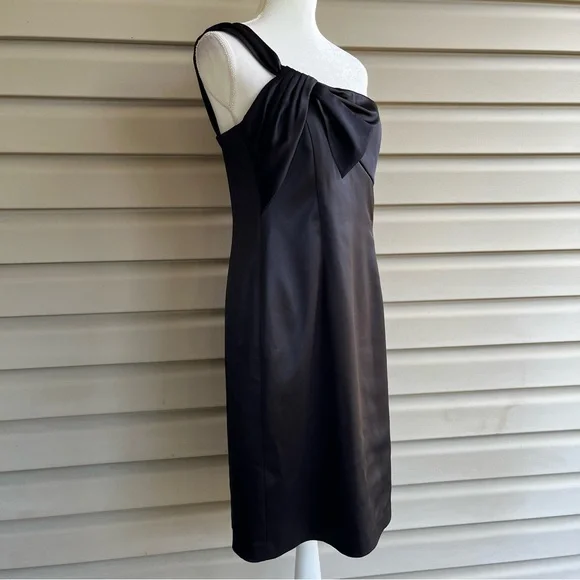 •Ellen Tracy• Black Satin One Shoulder Dress - Size 10 - Picture 4 of 8